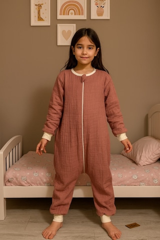 Enhitbaby Uzun Kollu Penye Astarlı 4 Kat Müslin Uyku Tulumu 1.5 Tog Gül Kurusu
