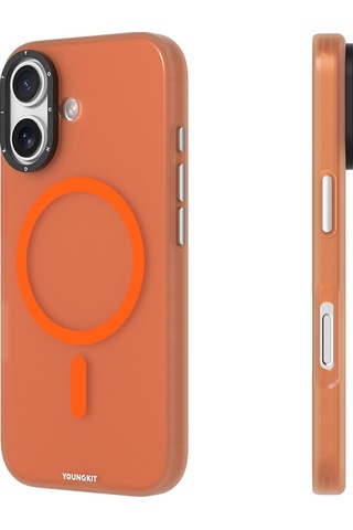 Apple Uyumlu iPhone 17 Kılıf M-safe Şarj Özellikli Youngkit Hidden Sand Serisi Kapak Turuncu Turuncu