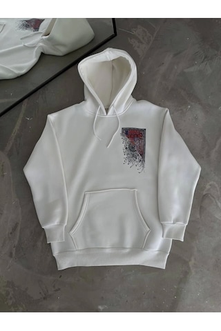 Snakewear Uzun Kol Kapşonlu Ön Ve Arka Baskılı Sweatshirt - Beyaz Beyaz