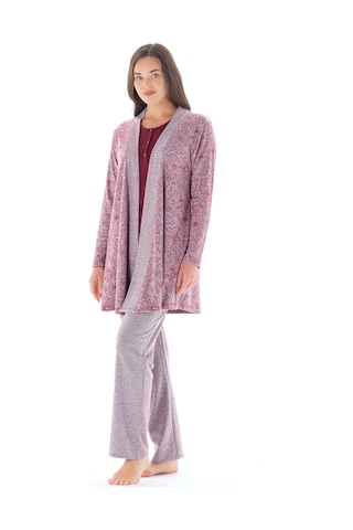 Feyza Pijama Kadın Yakası Düğmeli Çicek Desenli Jakarlı 3'lü Pijama Takımı