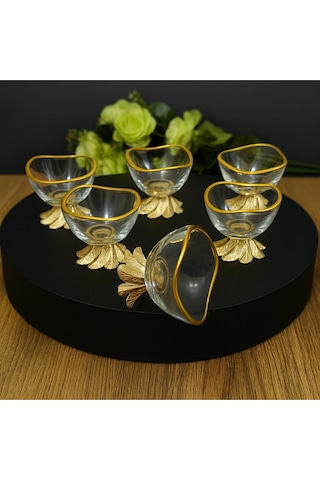 Alfafe Home 6 Lı Lüx Kahve Yanı Mini Lokumluk Şekerlik Sosluk Reçellik Çerezlik Kase Gold