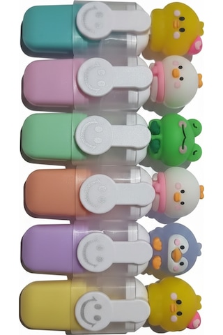 Sevimli Figür Başlıklı Mini Fosforlu Keçeli Kalem-6lı Set-fosfor09
