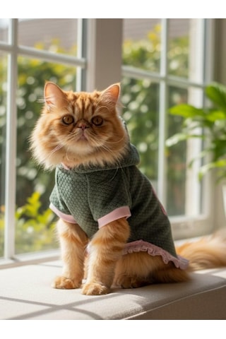 Bunnypop Kapüşonlu Kedi Elbisesi Yeşil & Pembe