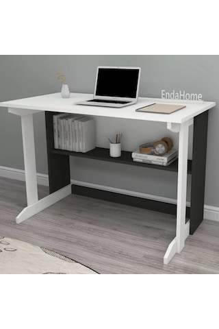 Reyo Home Enda Pillar Kütüphaneli Çalışma Masası 100x56cm Beyaz - Antrasit
