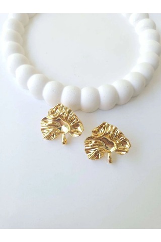 Çelik Gold Yaprak Kadın Küpe Sevgiliye Hediye Altın