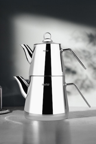 Nehir Çelik Çaydanlık Takımı Seti Alya Maxi Gümüş