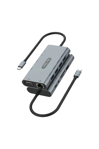 Go Des Gd-6907 11 İn 1 Type-c Hub Sd Kart-rj45-hdmı-vga-usb Çoğaltıcı Gri Gri