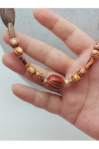 Yasamtohumu Ahşap & Jasper Tasarım Unisex Otantik Kolye 56098 Çok REnkli Çok Renkli