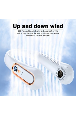 5 Hızlı Ayarlanabilir Boyun Vantilatörü, Usb İle Şarj Edilebilir Beyaz