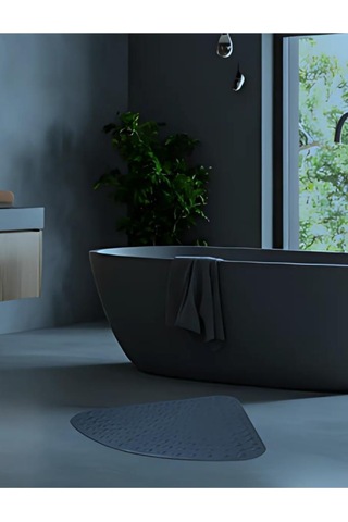 Vantuzlu Banyo Duş Kaydırmaz Paspası Üçgen, Küvet İçi Banyo Zemini Kaydırmaz Masaj Halı 54x54cm Gri