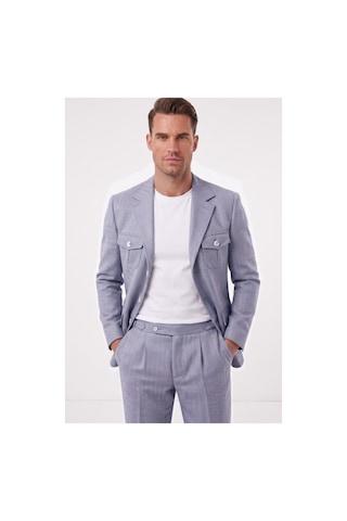 Deepsea Erkek Mavi Safari Ceketli Slim Fit 2'li Takım Elbise Pileli Duble Paça Pantolon 2600723