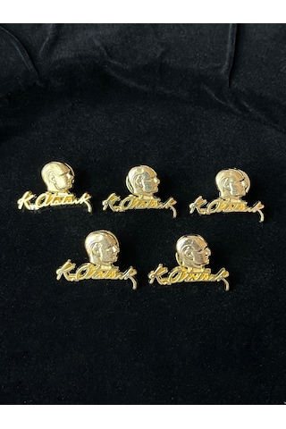 Atatürk İmzalı Ve Büstlü Gold Yaka Rozeti 5'li Altın