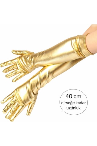 Altın Renk Dirsek Altı Lüks Saten Eldiven 40 Cm 5673 "