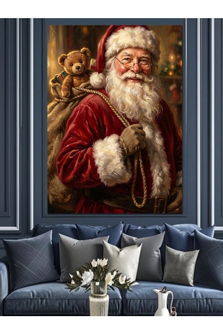 Hediye Çuvalıyla Noel Baba Santa Dekoratif Kanvas - Mdf Ahşap Tablo