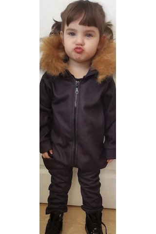 MODAVALS İTHAL KÜRKLÜ 3 İP ŞARDONLU UNISEX BEBEK VE ÇOCUK TULUM - KAHVE Gri