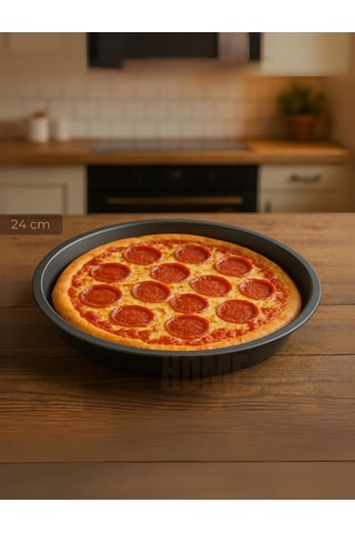 Jet's Home 2'li Pizza Tavası Seti Alüminyum Pizza Tepsisi Yapışmaz Lahmacun Pide Tavası 24 Cm siyah
