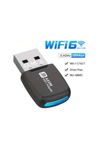 Usb 286mbps Wifi6 Kablosuz Adaptör, Masaüstü Ve Dizüstü Bilgisayarlar İçin Uygun, 2.4ghz Güçlü