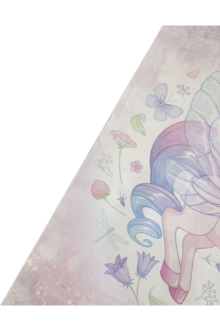 Çocuk Odası Halısı Unicorn Desenli Pembe Mor Dijital Baskı Kaymaz Makinede Yıkanabilir Kız Oyun Halı Pembe
