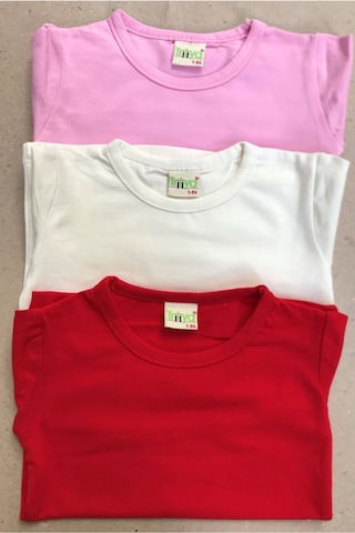 Kız Çocuk Likralı Basic Uzun Kollu Tişort Krem-kırmızı-pembe Renk 3 Lü Paket Krem-kırmızı-pembe