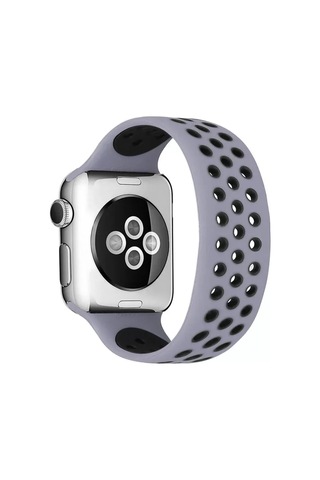 Newface Apple Watch 38mm Ayarlı Delikli Silikon Kordon - Gri-siyah