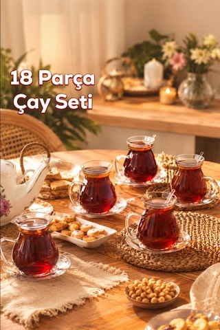 Keyf-i Ala 18 Parça Cam Tabaklı 200 Ml Borosilikat Çay Seti