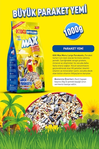 KIKI Excellent Kuş Max Menu Large Parakeets Büyük Pareket Yemi 1000 Gr. KB307