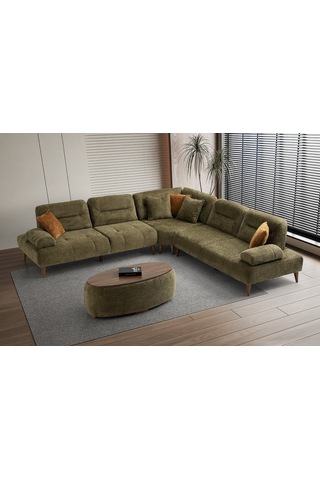Riva Ahşap Ayaklı Köşe Takımı Yeşil