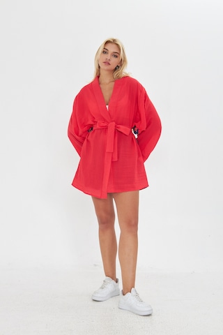 Kutaf Kırmızı Ultra Soft Arkası Desenli Kimono Kırmızı