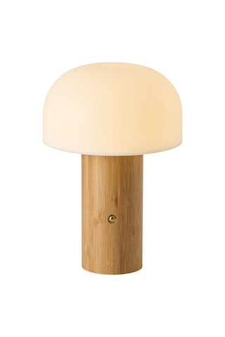 Olwa Ahşap Detaylı Pilli Kablosuz Dokunmatik Şarjlı Led Mantar Abajur Masa Lambası Ahşap