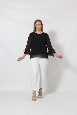 3119s Siyah Kolu Valon Ve Bağcık Detaylı Bluz Siyah