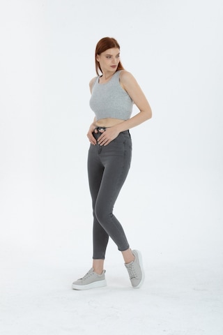 Yüksek Bel Gri Skinny Jean Pantolon Gri