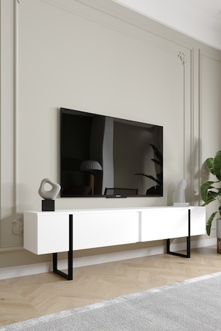 Serenity Metal Ayaklı Tv Ünitesi 180 Cm - Beyaz Beyaz