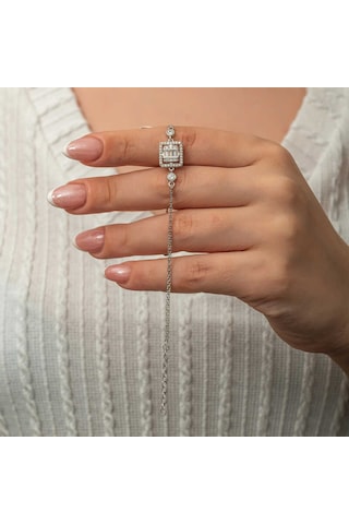 Gümüş Kare Baget Taşlı Kadın Bileklik Gümüş