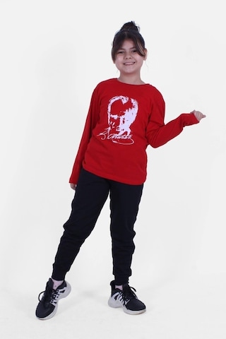 Fyk Kids Atatürk Baskılı Imzalı Uzun Kollu Unisex Takım Kırmızı