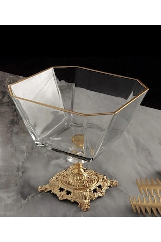 Atabey Home Metal Döküm Ayaklı Gold Detaylı Salata Kasesi Lav Krn299