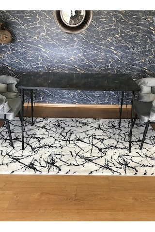 Yirmi15 Siyah Metal Ayaklı 70x110 Siyah Mermer Desen Mutfak-balkon-çalışma Masası
