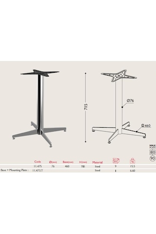 Gürçayhırdavat Tablalı Masa Ayağı 11.475 - Taban Çapı 46Cm