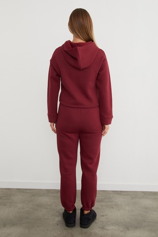 Fullamoda 3 İplik California Nakışlı Kapüşonlu Jogger Eşofman Takımı Bordo