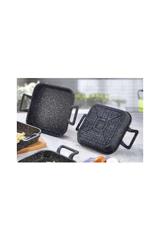 Asya Kare Döküm Granit 3lü Kapaksız Sahan Seti 18-20-22 Cm Çok Renkli