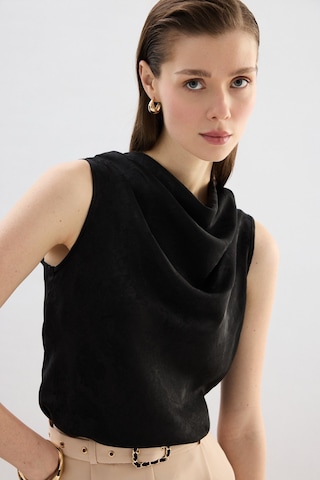 Sateen Degaje Yaka Bluz - Siyah-136752 Siyah