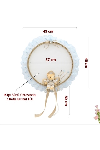 Süslebabypartystore Güpürlü Ve Ayıcıklı 37Cm Kasnak Kapı Süsü - Mavi