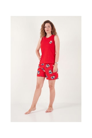 Lela Baskılı Pamuklu Bisiklet Yaka Şortlu Pijama Takımı Bayan Pijama Takımı 65790786 Kırmızı