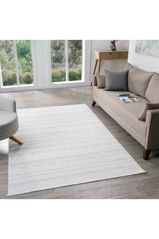 Krem Bej Etnik Şerit Desenli Modern Halı - Nd15502ks Krem - Bej