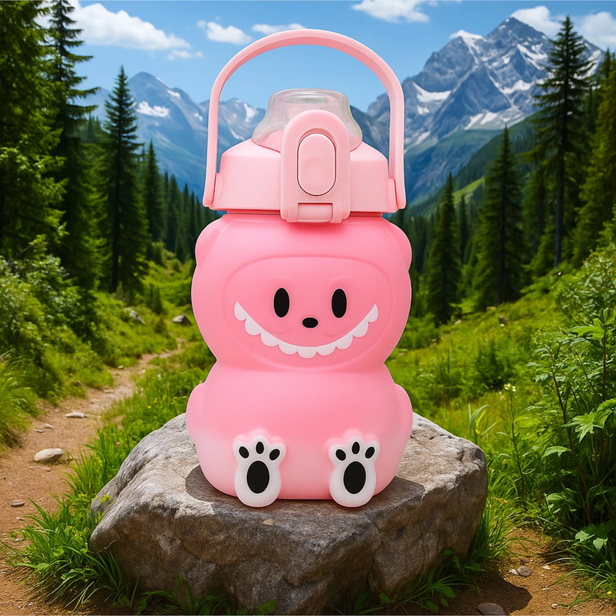 Labubu Matara Pembe 1000 Ml Sevimli Kapaklı Su Şişesi, Okul & Spor İçin Dayanıklı Su Kabı Pembe