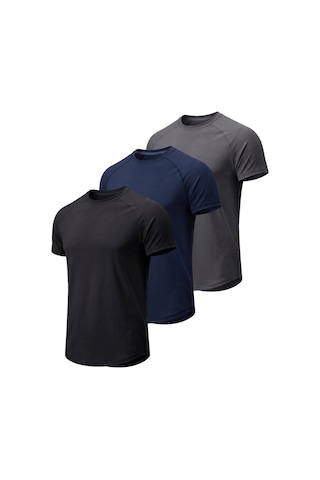 Genius Store 3'lü Paket Erkek Spor Tişört Pamuklu Esnek Günlük Kullanıma Uygun Premium Rahat Kalıpt-shirt Siyah-füme-lacivert