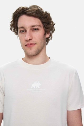Ucla Fabıo Kemik Rengi Bisiklet Yaka Baskılı Standard Fit Erkek Tshirt Siyah