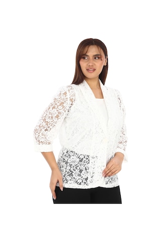 Lady Majestic Dantel Büyük Beden Kadın Ceket 44709 Beyaz