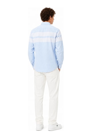 Lacoste Men's Slim Fit Blue Shirt Slim Fit Pamuklu Renk Bloklu Erkek Gömlek Mavi