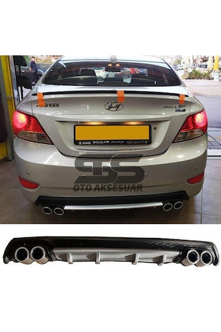 Hyundai Accent Blue Difüzör Arka Tampon Eki 4 Egzoz Çıkışlı Gri Lüx Tip