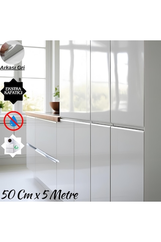 Parlak Beyaz Arkası Gri Mobilya Ve Dolap Kaplama Folyosu 50 Cm X 5 Metre